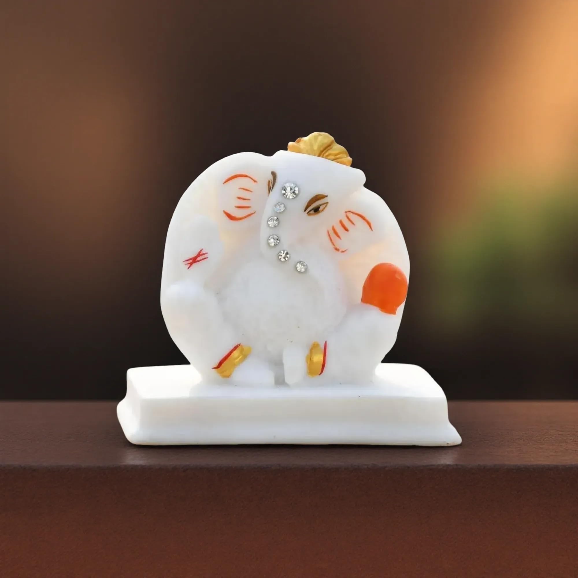 Saugat Traders Ganesh Idol For Card Dashboard - White Ganesha Statue - Small Ganesh Idol Murti Ganesh Ji For Good Luck Gifts